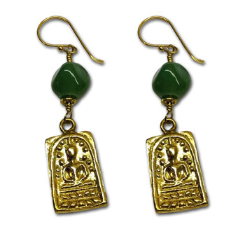 Buddha Earrings Recycled Glass & Brass #2