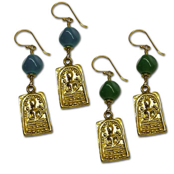 Buddha Earrings Recycled Glass & Brass