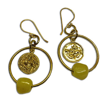 Om Ganesh Earrings Recycled Glass & Brass #3